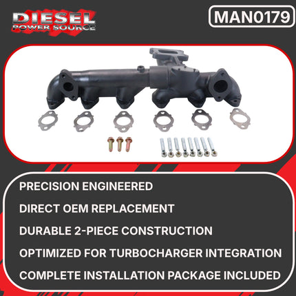 Diesel Power Source Complete 5G Manifold Kit: Cast Iron Exhaust Manifold + Multi-Layer Gaskets – 2019-2024 Dodge Ram 6.7L Cummins – Direct Fit High Flow Performance Bundle for Lower EGTs