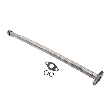 Diesel Power Source 12" Stainless Steel Flexible Turbo Oil Drain Tube Cummins 5.9L 6.7L 12V 24V ISX Turbo Drain Line Kit Universal Fit High Temperature Braided Hose Performance