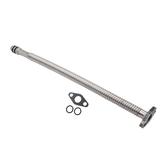 Diesel Power Source 12" Stainless Steel Flexible Turbo Oil Drain Tube Cummins 5.9L 6.7L 12V 24V ISX Turbo Drain Line Kit Universal Fit High Temperature Braided Hose Performance