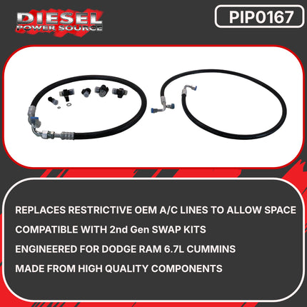 ADiesel Power Source A/C Line Relocation Kit 2010-2018 Dodge Ram 2500/3500 6.7 Cummins Diesel – Direct Fit Clearance for Compound Turbo / 2nd Gen Swap – OEM Quality Replacement Lines & Fittings