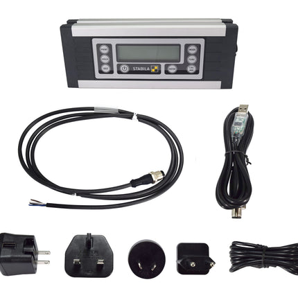 Stabila 36100 TECH 1000 DP Digital Protractor with Data Transfer - 0-360° Electronic Inclinometer, MODBUS RS485 Interface, IP65, T/V-Groove + Rare-Earth Magnet, Includes Software & Cables