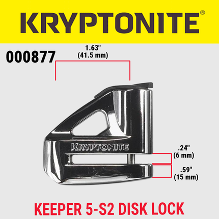 Kryptonite Keeper 5-S2 Motorcycle Disc Brake Lock with Reminder Cable, High Security Dual-Reinforced Disc Style Cylinder, 5.5mm Locking Pin, Weather Resistant Anti-Theft Rotor Lock