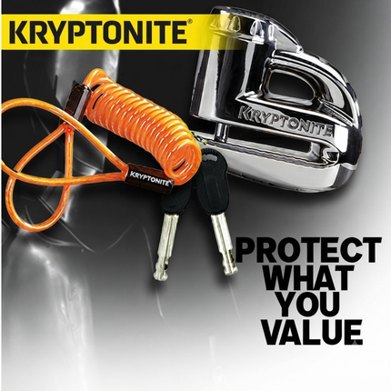 Kryptonite Keeper 5-S2 Motorcycle Disc Brake Lock with Reminder Cable, High Security Dual-Reinforced Disc Style Cylinder, 5.5mm Locking Pin, Weather Resistant Anti-Theft Rotor Lock