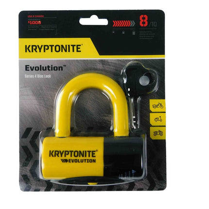 Kryptonite Evolution Series 4 Disc Lock, 14mm Heavy Duty Yellow/Black Bike Bicycle Lock, Sold Secure Gold, High Security Anti-Theft Protection for Bicycle, E-Bike, Motorcycles, Scooters, and more