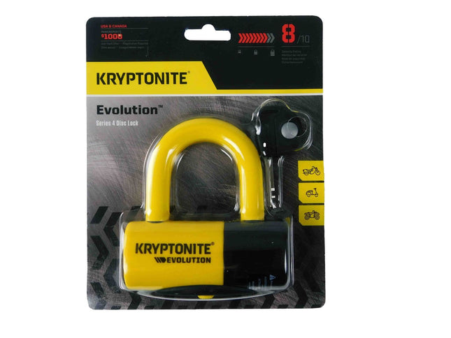 Kryptonite Evolution Series 4 Disc Lock, 14mm Heavy Duty Yellow/Black Bike Bicycle Lock, Sold Secure Gold, High Security Anti-Theft Protection for Bicycle, E-Bike, Motorcycles, Scooters, and more