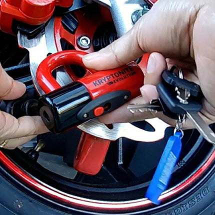 Kryptonite Evolution Series 4 Disc Lock, 14mm Heavy Duty Red/Black Bike Bicycle Lock, Sold Secure Gold, High Security Anti-Theft Protection for Bicycle, E-Bike, Motorcycles, Scooters, and more