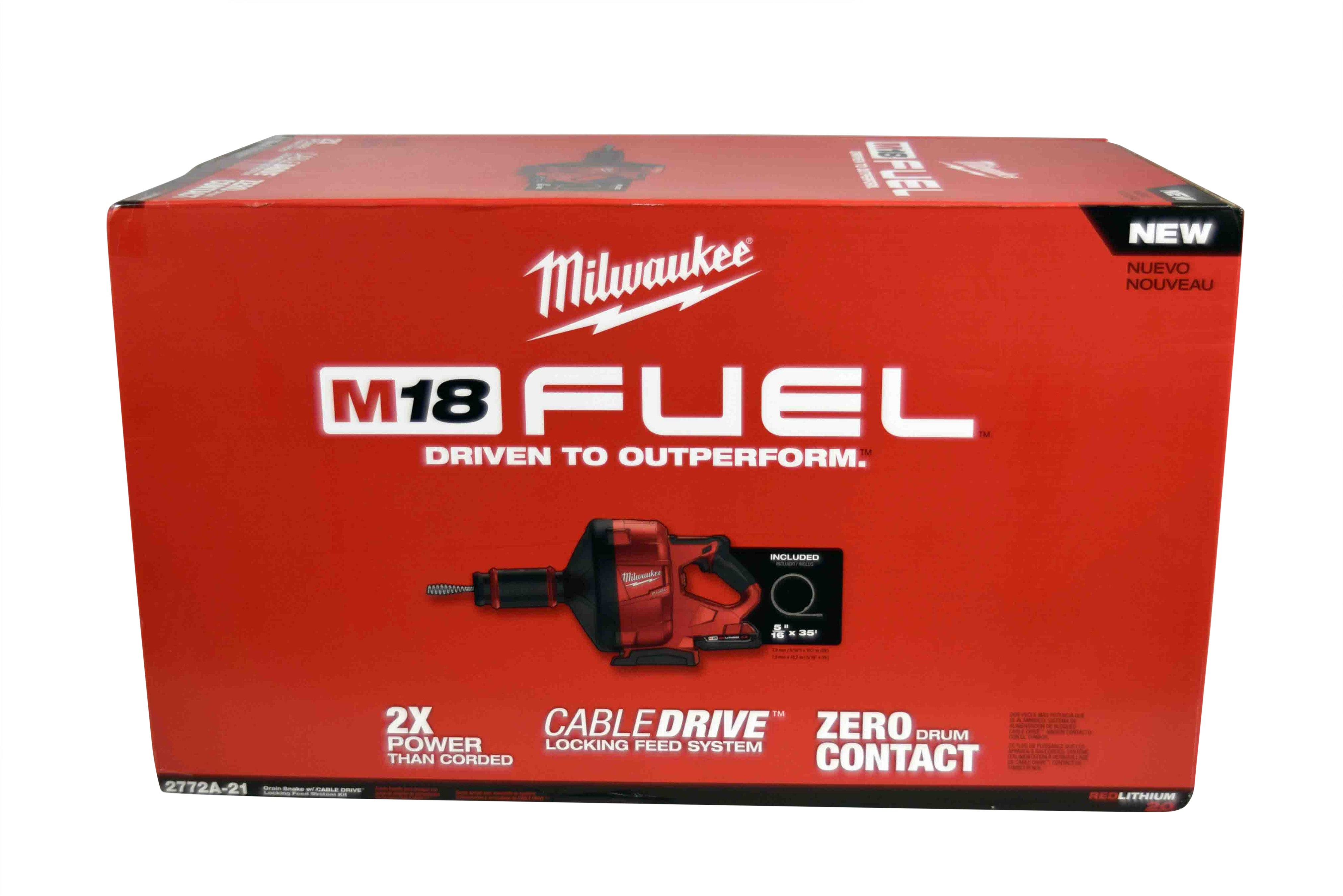 Milwaukee 2772A-21 M18 Fuel Cordless Drain Snake With Cable Drive Kit