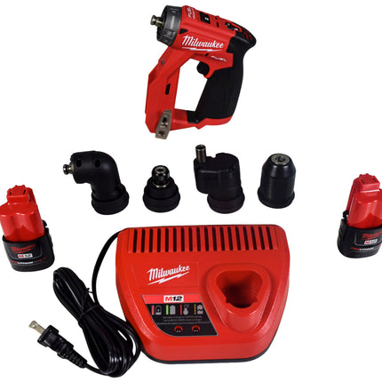 Milwaukee 2505-22 M12 FUEL 12V Brushless Installation Drill/Driver Kit – 4-in-1 Multi-Head Drill with Right Angle, Offset & 3/8" Chuck Attachments, 2 Batteries, Charger & Case