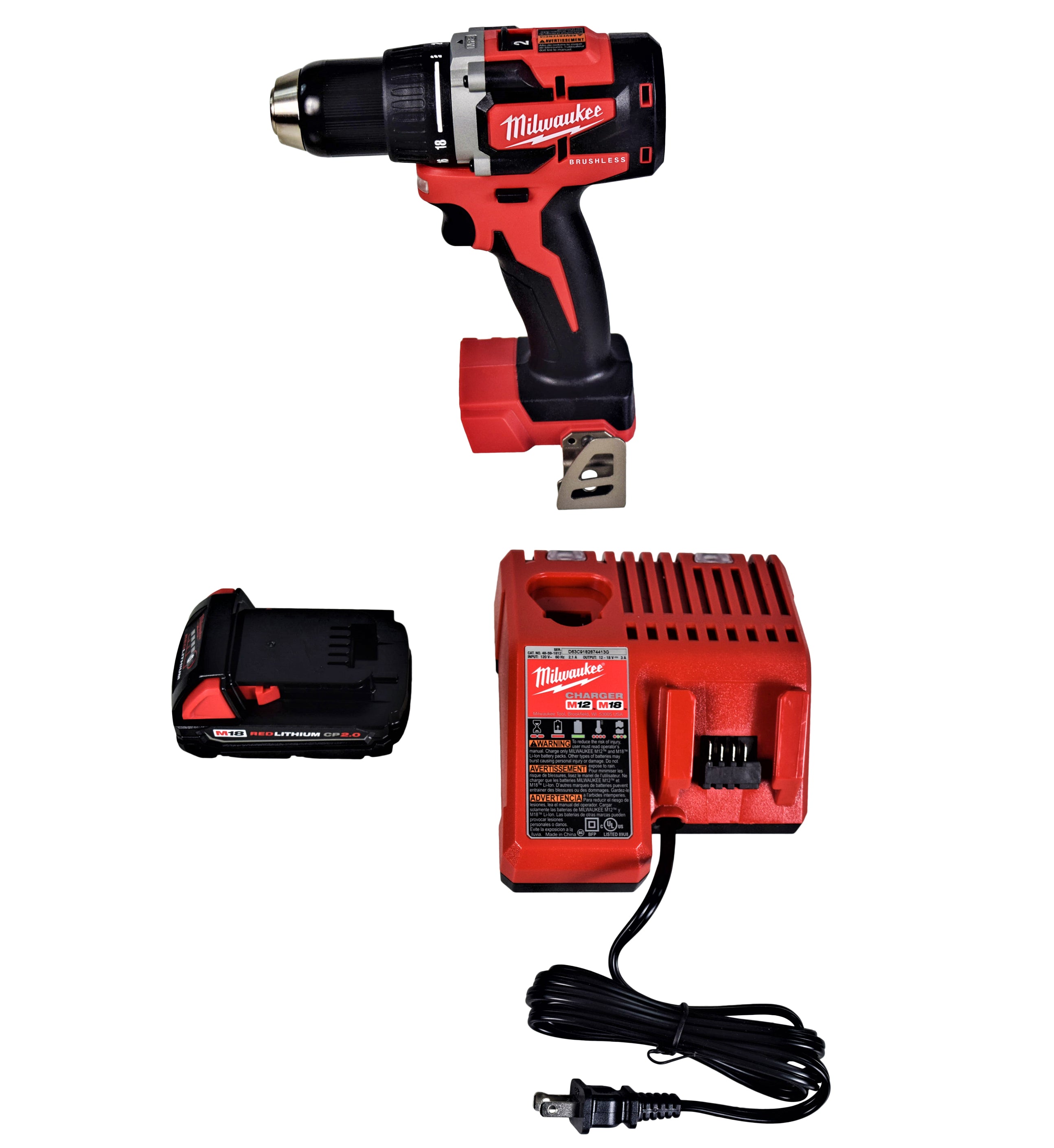 Milwaukee 2801-21P M18 18-Volt Lithium-Ion Compact Brushless Cordless 1/2 in. Drill/Driver Kit