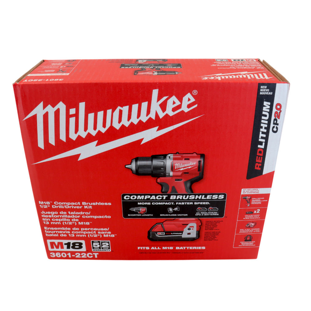 Milwaukee 3601-22CT M18 18V 1/2" Compact Brushless Drill/Driver Kit
