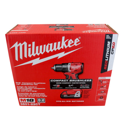 Milwaukee 3601-22CT M18 18V 1/2" Compact Brushless Drill/Driver Kit