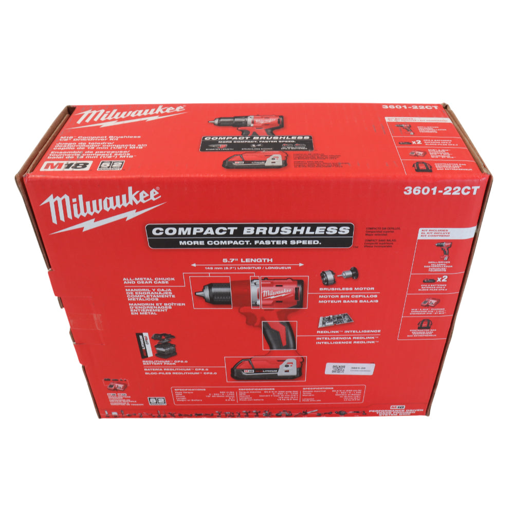 Milwaukee 3601-22CT M18 18V 1/2" Compact Brushless Drill/Driver Kit