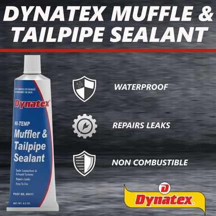 Dynatex Muffler & Tailpipe Sealant 4.5 oz Tube - Non-Combustible, Heat-Setting, Hardens with Exhaust Heat, Repairs Holes & Leaks (Single)