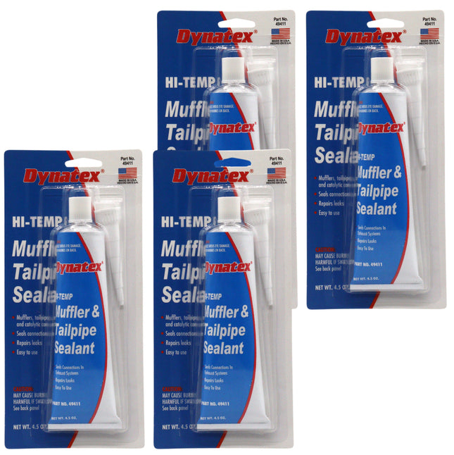 Dynatex Muffler & Tailpipe Sealant 4.5 oz Tube - Non-Combustible, Heat-Setting, Hardens with Exhaust Heat, Repairs Holes & Leaks (4-Pack)
