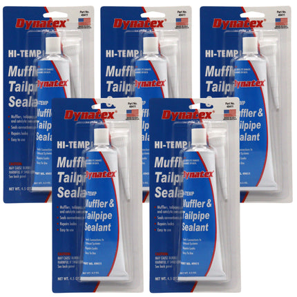 Dynatex Muffler & Tailpipe Sealant 4.5 oz Tube - Non-Combustible, Heat-Setting, Hardens with Exhaust Heat, Repairs Holes & Leaks (5-Pack)