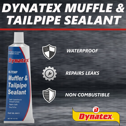 Dynatex Muffler & Tailpipe Sealant 4.5 oz Tube - Non-Combustible, Heat-Setting, Hardens with Exhaust Heat, Repairs Holes & Leaks (5-Pack)