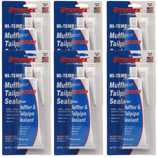 Dynatex Muffler & Tailpipe Sealant 4.5 oz Tube - Non-Combustible, Heat-Setting, Hardens with Exhaust Heat, Repairs Holes & Leaks (6-Pack)