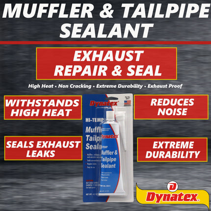 Dynatex Muffler & Tailpipe Sealant 4.5 oz Tube - Non-Combustible, Heat-Setting, Hardens with Exhaust Heat, Repairs Holes & Leaks (6-Pack)