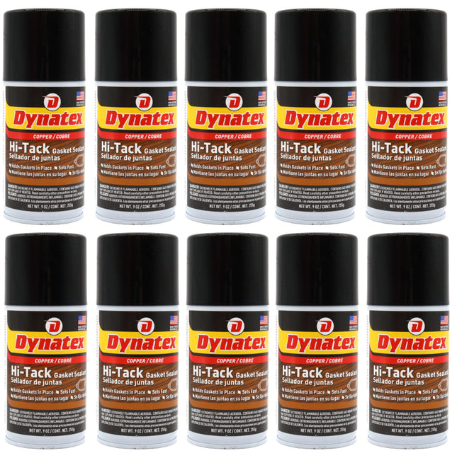 Dynatex Copper Hi-Tack Gasket Spray 9 oz Aerosol Can - Quick Dry, Holds Heavy Gaskets, Oxygen Sensor Safe, Fuel & Oil Resistant (10-Pack)
