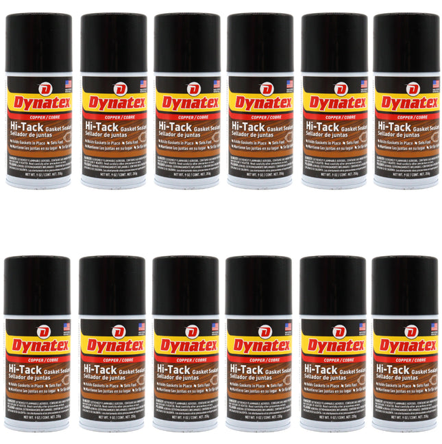 Dynatex Copper Hi-Tack Gasket Spray 9 oz Aerosol Can - Quick Dry, Holds Heavy Gaskets, Oxygen Sensor Safe, Fuel & Oil Resistant (12-Pack)