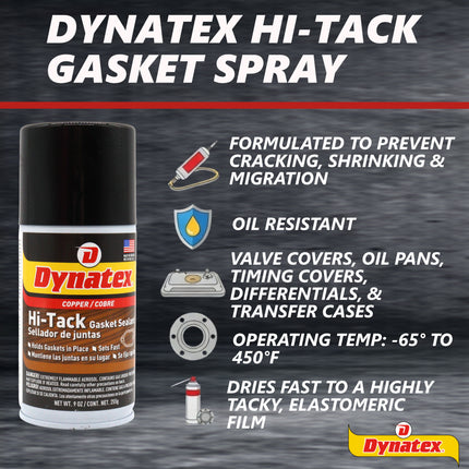 Dynatex Copper Hi-Tack Gasket Spray 9 oz Aerosol Can - Quick Dry, Holds Heavy Gaskets, Oxygen Sensor Safe, Fuel & Oil Resistant (12-Pack)