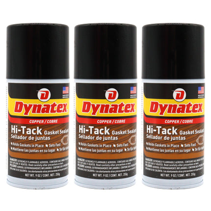 Dynatex Copper Hi-Tack Gasket Spray 9 oz Aerosol Can - Quick Dry, Holds Heavy Gaskets, Oxygen Sensor Safe, Fuel & Oil Resistant (3-Pack)