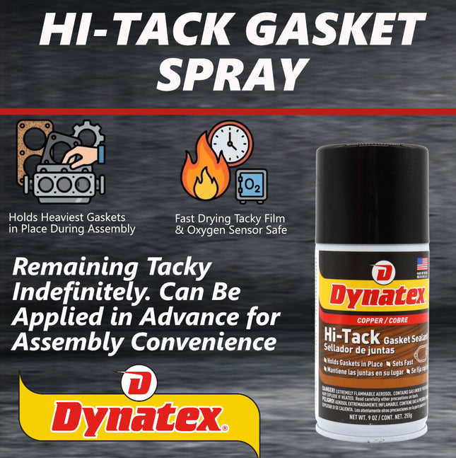 Dynatex Copper Hi-Tack Gasket Spray 9 oz Aerosol Can - Quick Dry, Holds Heavy Gaskets, Oxygen Sensor Safe, Fuel & Oil Resistant (3-Pack)