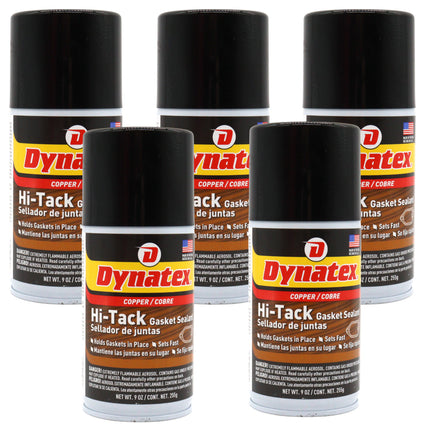 Dynatex Copper Hi-Tack Gasket Spray 9 oz Aerosol Can - Quick Dry, Holds Heavy Gaskets, Oxygen Sensor Safe, Fuel & Oil Resistant (5-Pack)