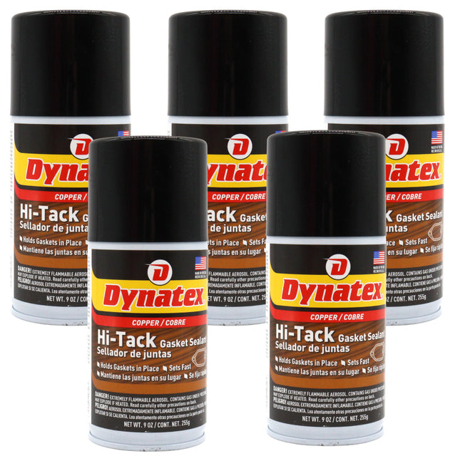 Dynatex Copper Hi-Tack Gasket Spray 9 oz Aerosol Can - Quick Dry, Holds Heavy Gaskets, Oxygen Sensor Safe, Fuel & Oil Resistant (5-Pack)