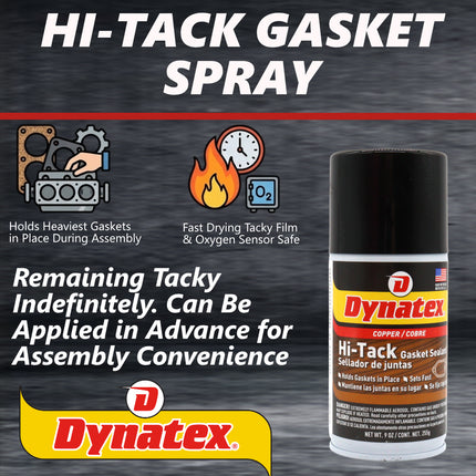 Dynatex Copper Hi-Tack Gasket Spray 9 oz Aerosol Can - Quick Dry, Holds Heavy Gaskets, Oxygen Sensor Safe, Fuel & Oil Resistant (6-Pack)
