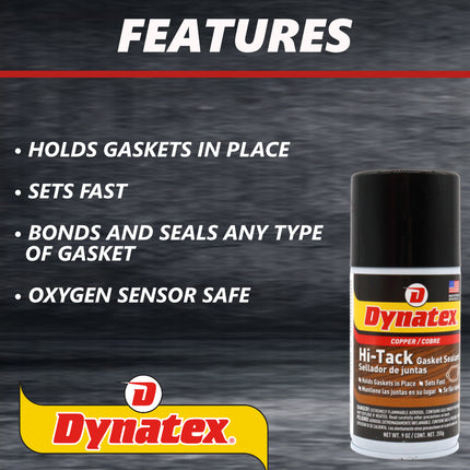 Dynatex Copper Hi-Tack Gasket Spray 9 oz Aerosol Can - Quick Dry, Holds Heavy Gaskets, Oxygen Sensor Safe, Fuel & Oil Resistant (6-Pack)