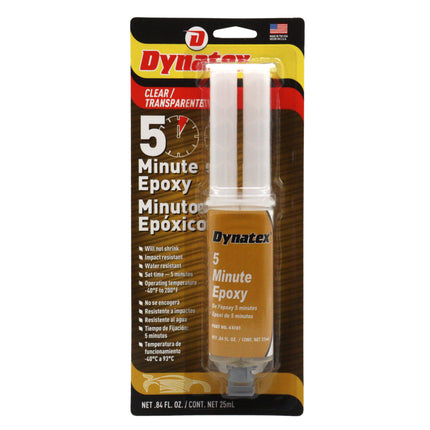 Dynatex 5 Minute Epoxy Adhesive 0.84 oz Twin Syringe - Fast Cure 3-5 Min, Bonds Plastics Metals Wood Ceramics, Industrial Strength (Single)