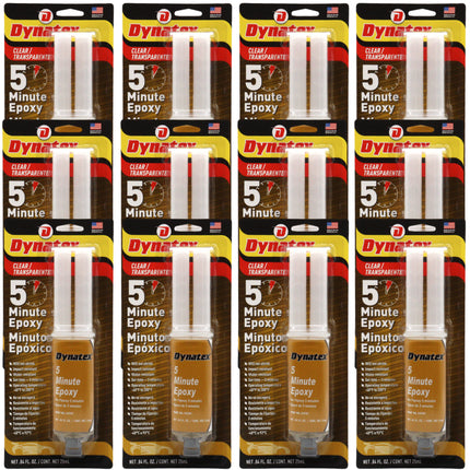 Dynatex 5 Minute Epoxy Adhesive 0.84 oz Twin Syringe - Fast Cure 3-5 Min, Bonds Plastics Metals Wood Ceramics, Industrial Strength (12-Pack)