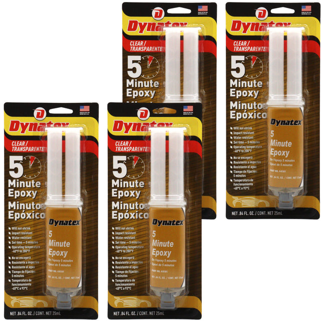 Dynatex 5 Minute Epoxy Adhesive 0.84 oz Twin Syringe - Fast Cure 3-5 Min, Bonds Plastics Metals Wood Ceramics, Industrial Strength (4-Pack)