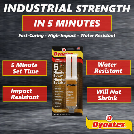 Dynatex 5 Minute Epoxy Adhesive 0.84 oz Twin Syringe - Fast Cure 3-5 Min, Bonds Plastics Metals Wood Ceramics, Industrial Strength (4-Pack)
