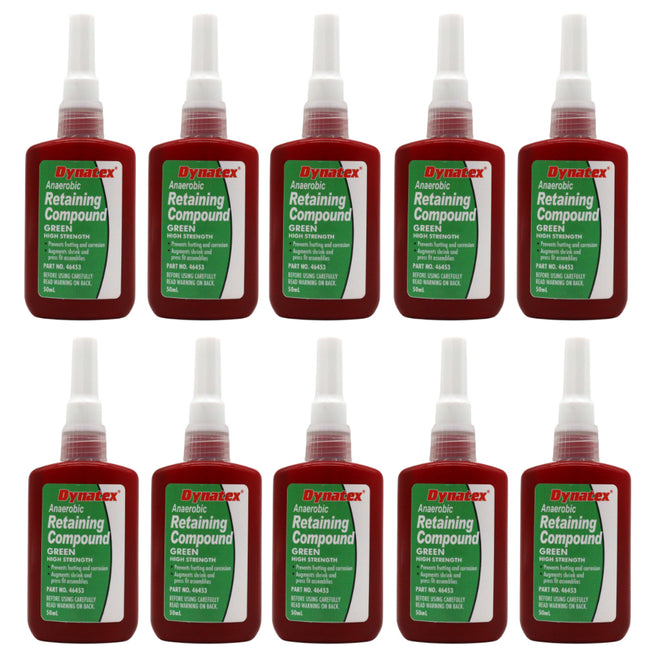 Dynatex Green High Strength Retaining Compound 1.69 oz Bottle - Fast-Curing Anaerobic, Locks Threads & Retains Cylinders, Automotive & Industrial (10-Pack)