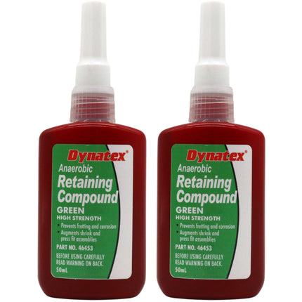 Dynatex Green High Strength Retaining Compound 1.69 oz Bottle - Fast-Curing Anaerobic, Locks Threads & Retains Cylinders, Automotive & Industrial (2-Pack)