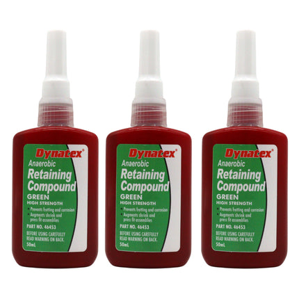 Dynatex Green High Strength Retaining Compound 1.69 oz Bottle - Fast-Curing Anaerobic, Locks Threads & Retains Cylinders, Automotive & Industrial (3-Pack)