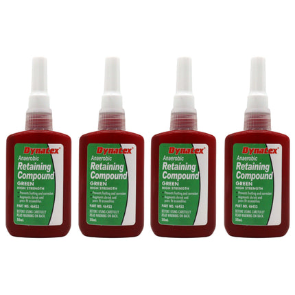 Dynatex Green High Strength Retaining Compound 1.69 oz Bottle - Fast-Curing Anaerobic, Locks Threads & Retains Cylinders, Automotive & Industrial (4-Pack)