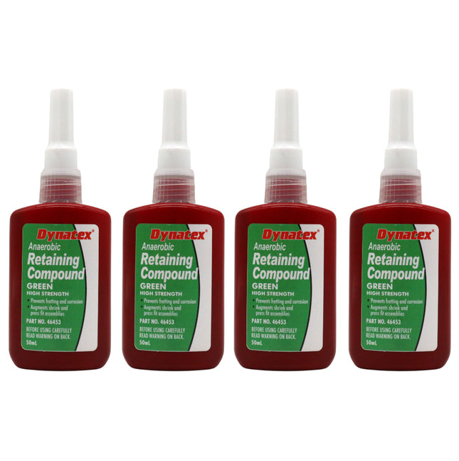 Dynatex Green High Strength Retaining Compound 1.69 oz Bottle - Fast-Curing Anaerobic, Locks Threads & Retains Cylinders, Automotive & Industrial (4-Pack)