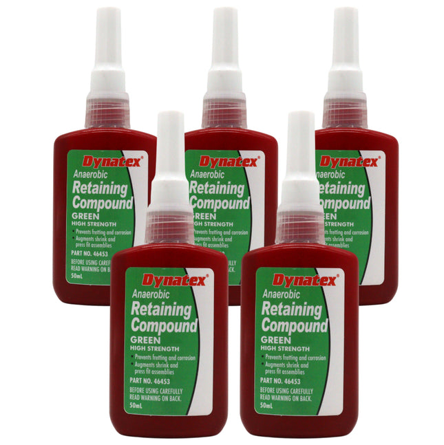 Dynatex Green High Strength Retaining Compound 1.69 oz Bottle - Fast-Curing Anaerobic, Locks Threads & Retains Cylinders, Automotive & Industrial (5-Pack)