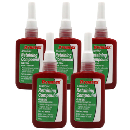 Dynatex Green High Strength Retaining Compound 1.69 oz Bottle - Fast-Curing Anaerobic, Locks Threads & Retains Cylinders, Automotive & Industrial (5-Pack)
