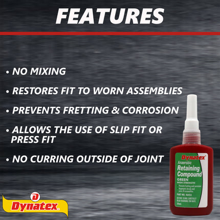 Dynatex Green High Strength Retaining Compound 1.69 oz Bottle - Fast-Curing Anaerobic, Locks Threads & Retains Cylinders, Automotive & Industrial (5-Pack)