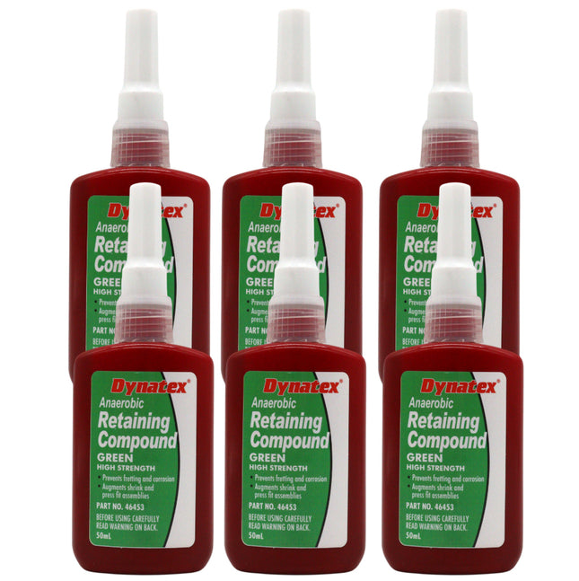 Dynatex Green High Strength Retaining Compound 1.69 oz Bottle - Fast-Curing Anaerobic, Locks Threads & Retains Cylinders, Automotive & Industrial (6-Pack)