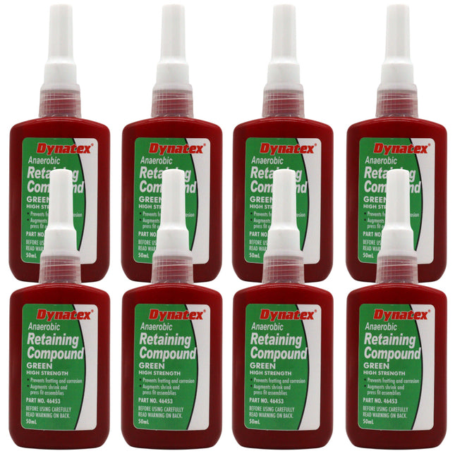 Dynatex Green High Strength Retaining Compound 1.69 oz Bottle - Fast-Curing Anaerobic, Locks Threads & Retains Cylinders, Automotive & Industrial (8-Pack)