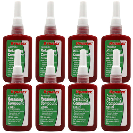 Dynatex Green High Strength Retaining Compound 1.69 oz Bottle - Fast-Curing Anaerobic, Locks Threads & Retains Cylinders, Automotive & Industrial (8-Pack)