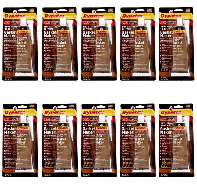 Dynatex DynaCopper RTV Silicone Copper Gasket Maker, 85g Tube - High Temperature, Non-Corrosive, and Sensor Safe Silicone Sealing Compound Made in the USA (10-Pack)