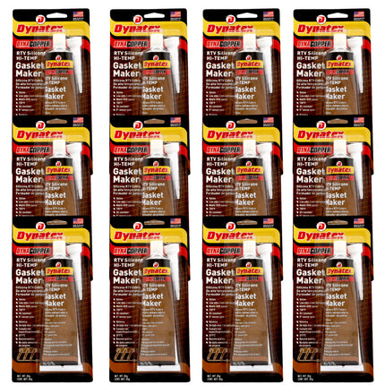 Dynatex DynaCopper RTV Silicone Copper Gasket Maker, 85g Tube - High Temperature, Non-Corrosive, and Sensor Safe Silicone Sealing Compound Made in the USA (12-Pack)