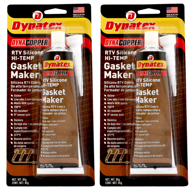 Dynatex DynaCopper RTV Silicone Copper Gasket Maker, 85g Tube - High Temperature, Non-Corrosive, and Sensor Safe Silicone Sealing Compound Made in the USA (2-Pack)