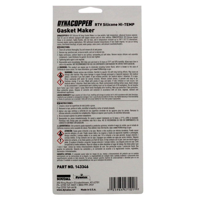 Dynatex DynaCopper RTV Silicone Copper Gasket Maker, 85g Tube - High Temperature, Non-Corrosive, and Sensor Safe Silicone Sealing Compound Made in the USA (3-Pack)